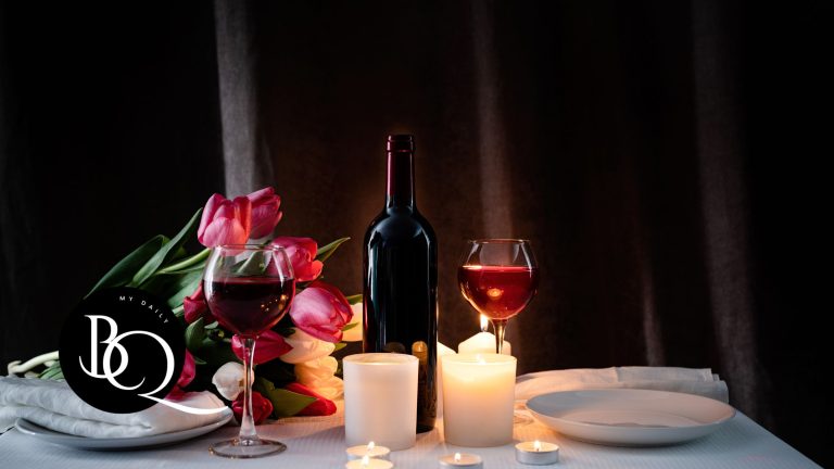 Bible and roses on a dinner table set for two