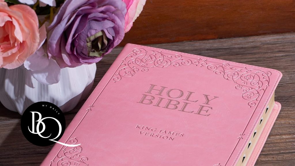 Close-up of a closed Bible in the King James Version