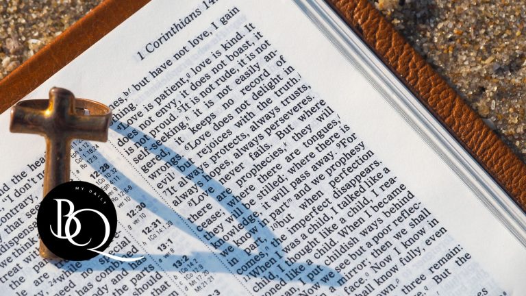 Open Bible with the verse 'Love is patient, love is kind' (1 Corinthians 134)